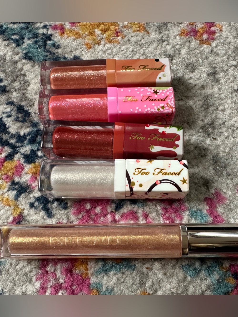 Too Faced Shimmer Lip Gloss Quartet — Coral, Pink, Red & Pearl